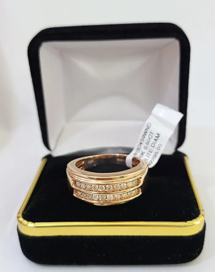 Gold and Diamond REAL 10k Rose Gold Diamond Mens Ring Engagement Wedding Genuine Rings