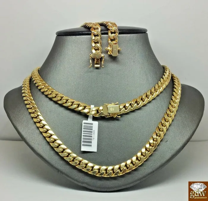 Gold and Diamond Real Gold 7mm 24 Mens Cuban Link Necklace 10KT yellow Gold Chain Strong Links Necklaces Gold and Diamond Real Gold 7mm 24 Mens Cuban Link Necklace 10KT yellow Gold Chain Strong Links Necklaces