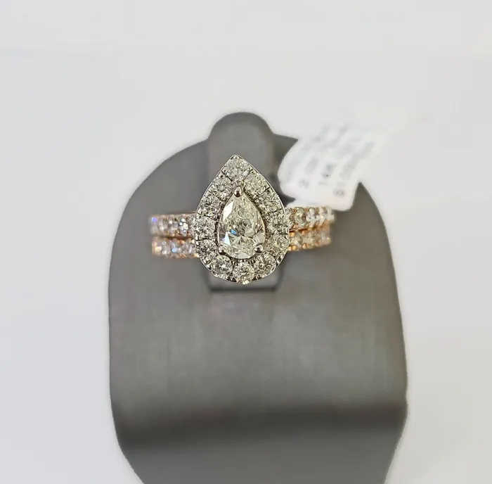Gold and Diamond Rings REAL 14k Rose Gold Diamond Ladies Ring Drop Shaped Women Engagement Wedding Gold and Diamond Rings REAL 14k Rose Gold Diamond Ladies Ring Drop Shaped Women Engagement Wedding