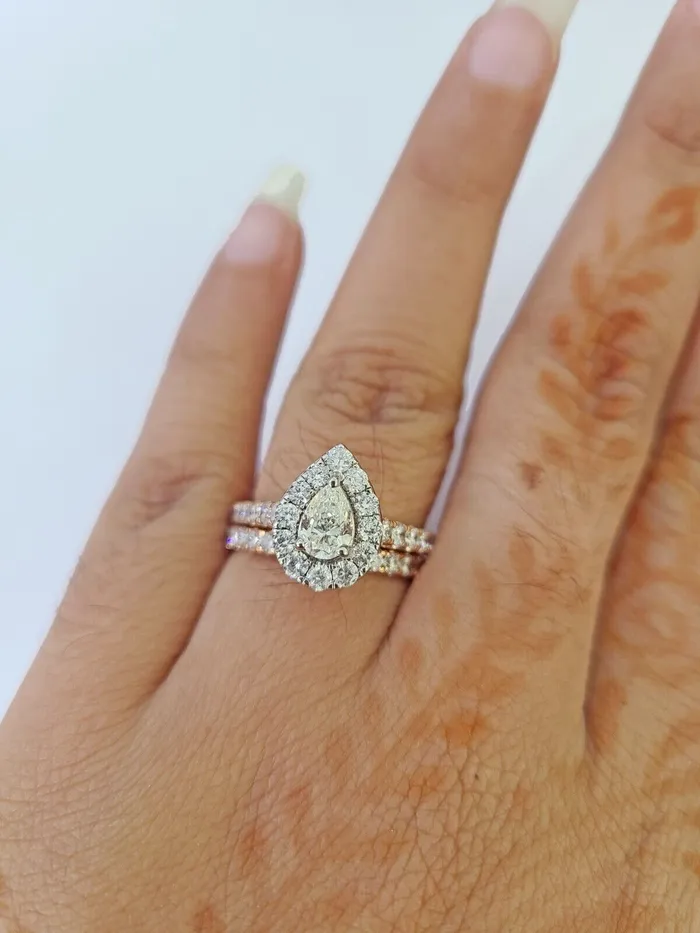 Gold and Diamond Rings REAL 14k Rose Gold Diamond Ladies Ring Drop Shaped Women Engagement Wedding