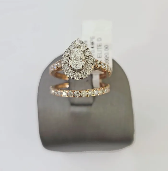 Gold and Diamond Rings REAL 14k Rose Gold Diamond Ladies Ring Drop Shaped Women Engagement Wedding