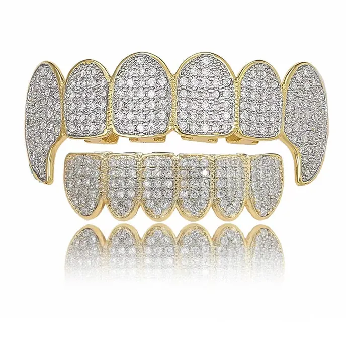 Gold HipHop Cubic Zircon Teeth Grillz Bling Proud PreStyled Sets