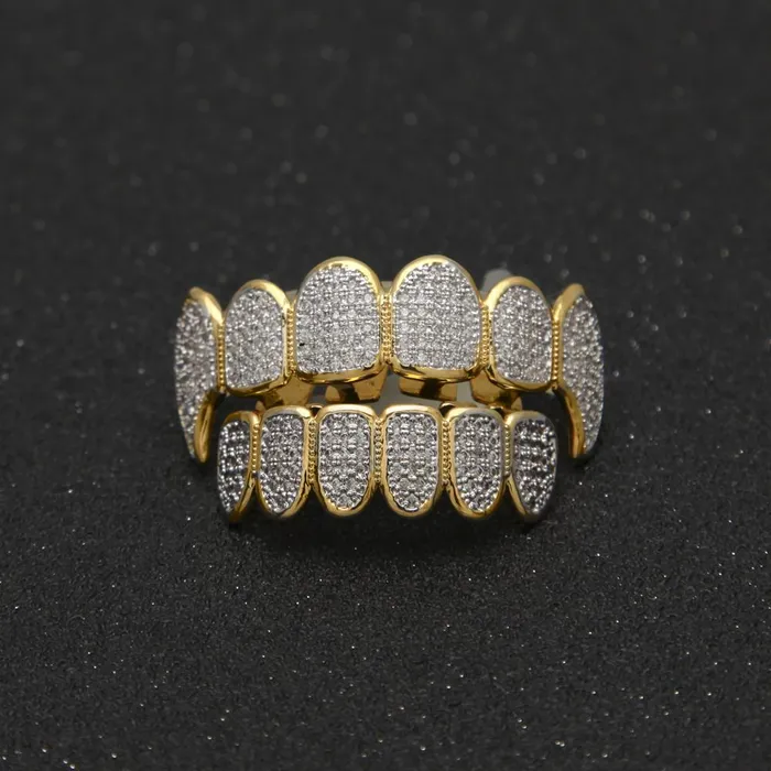 Gold HipHop Cubic Zircon Teeth Grillz Bling Proud PreStyled Sets