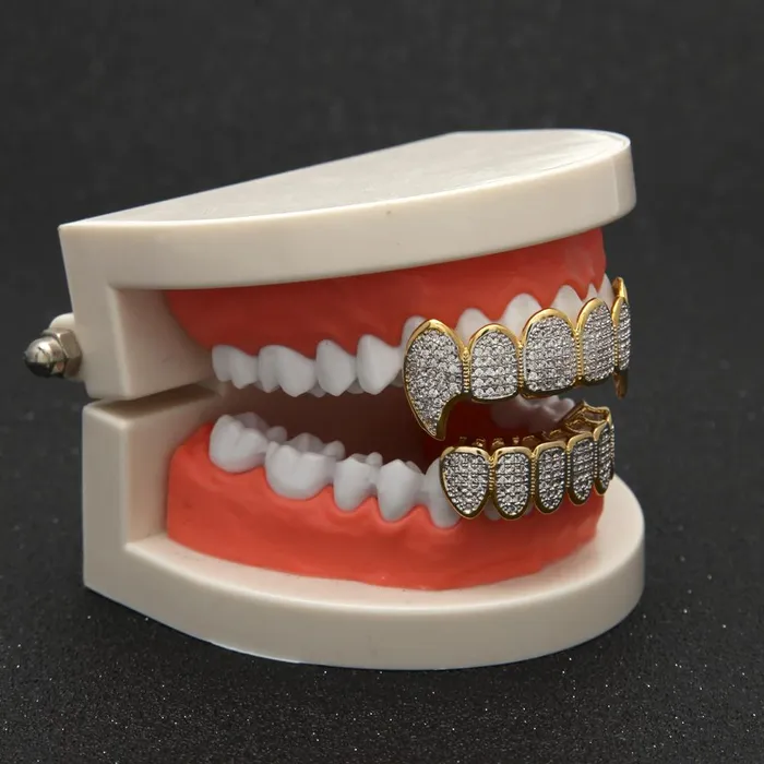 Gold HipHop Cubic Zircon Teeth Grillz Bling Proud PreStyled Sets
