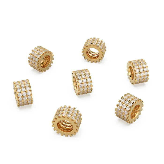 Jalvi Co 14k 18k Solid Yellow Gold 6mm 3 Row Diamond Eternity Rondelle Wheel Bead PreStyled Sets Jalvi Co 14k 18k Solid Yellow Gold 6mm 3 Row Diamond Eternity Rondelle Wheel Bead PreStyled Sets