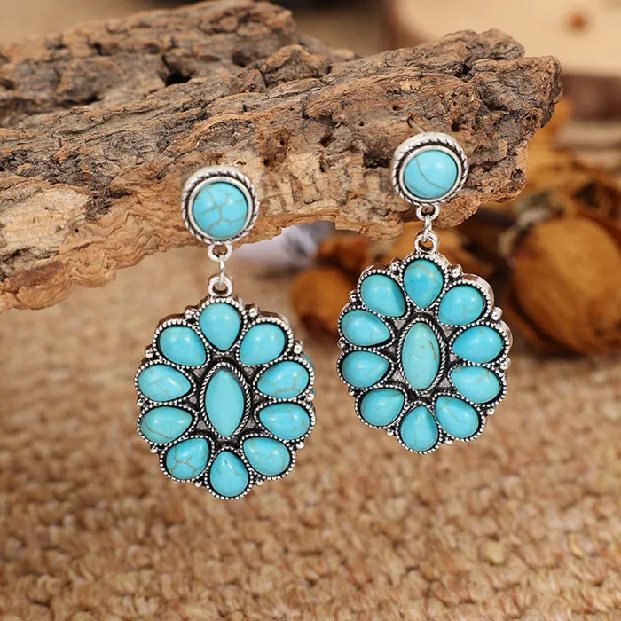 Kiwidrop Earrings Retro Turquoise Geometric Dangle Earrings