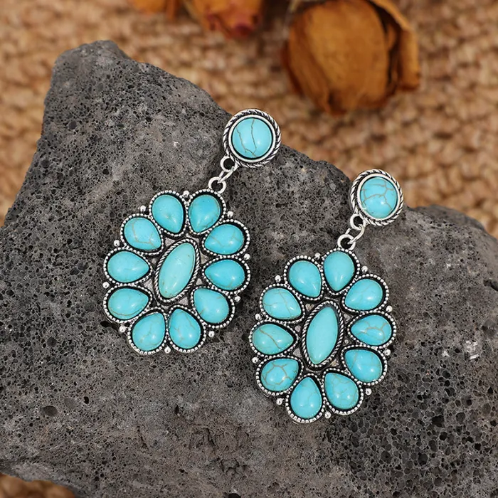 Kiwidrop Earrings Retro Turquoise Geometric Dangle Earrings