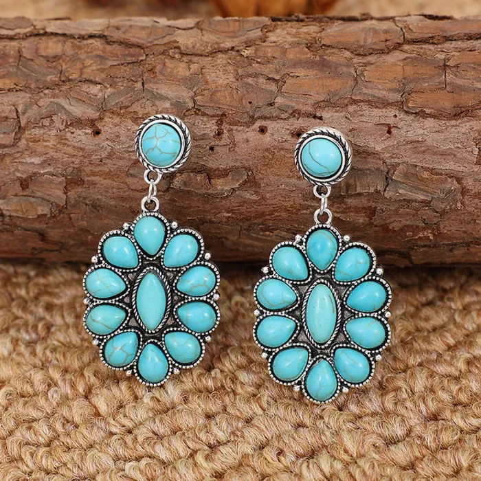 Kiwidrop Earrings Retro Turquoise Geometric Dangle Earrings