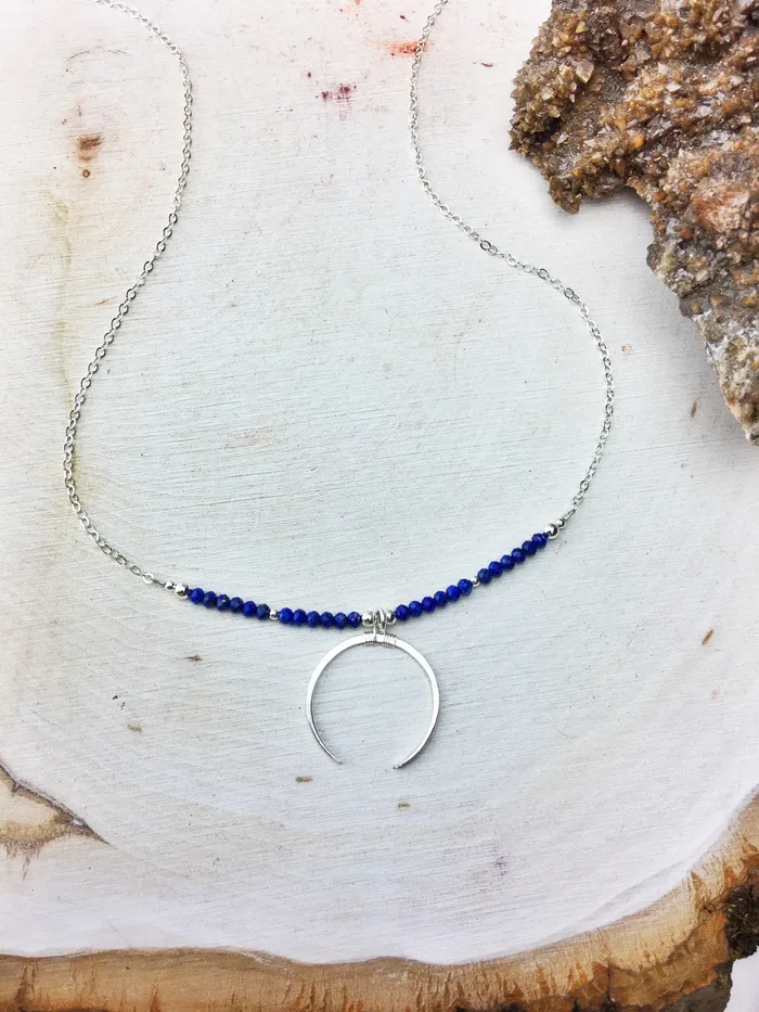 Lapis Lazuli Crescent Necklace Sterling Silver 18 Enclave Gems and Co Necklaces