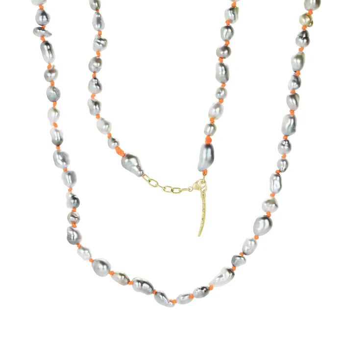 Lene Vibe Necklaces Orange Cord Tahitian Keshi Pearl Necklace