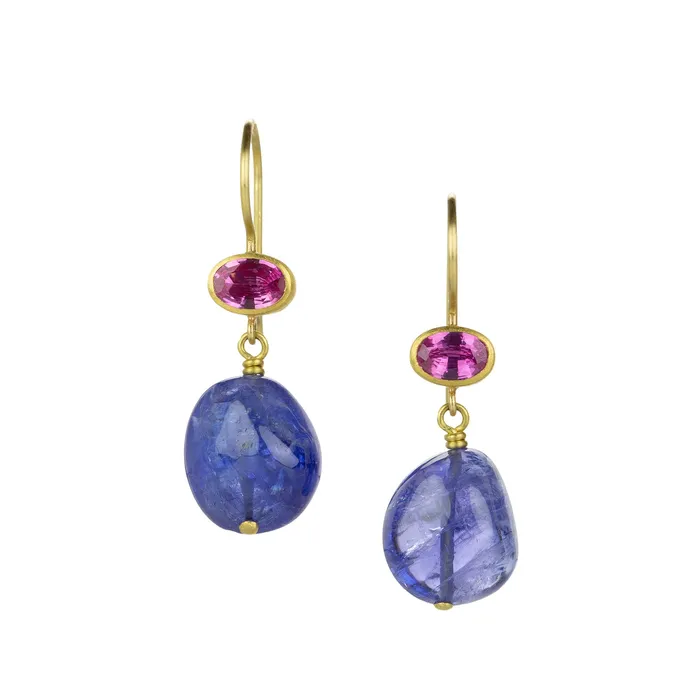 Mallary Marks Earrings Tanzanite and Pink Sapphire Apple Eve Earrings
