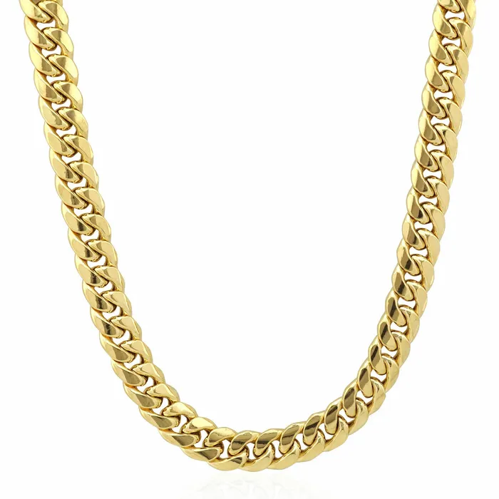 Necklaces 14k Gold Cuban Link Mens Chain Necklace 22 Inch 10MM Box lock Gold and Diamond