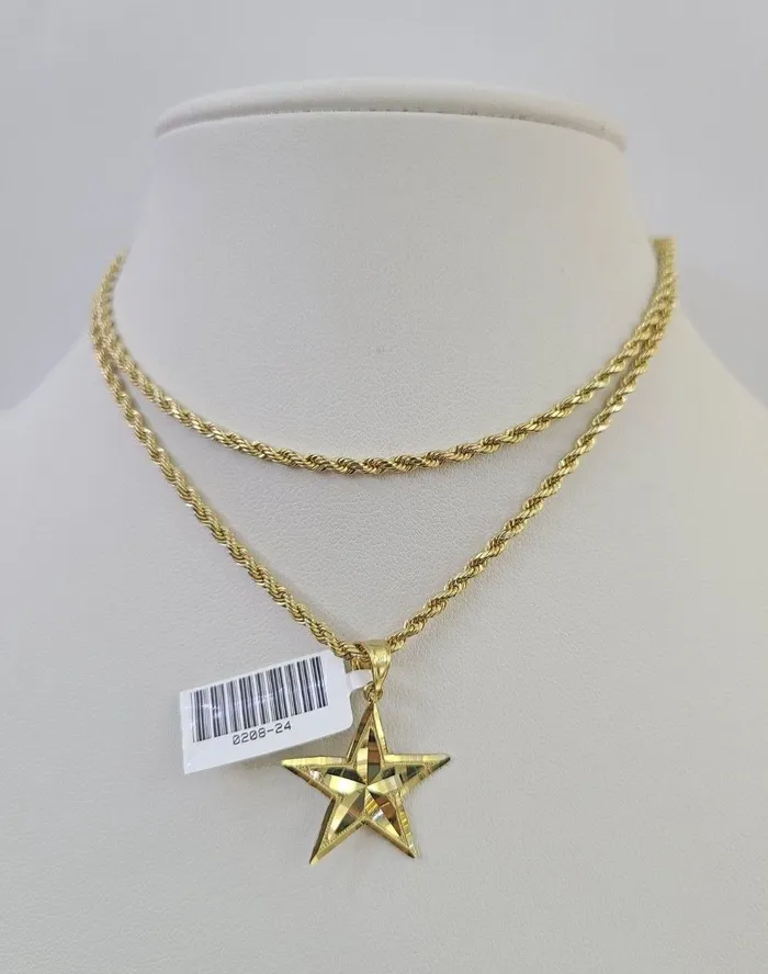 Necklaces Gold and Diamond 10k 25mm Rope Chain Star Pendant 1830 Yellow Gold Set Charm Necklace Necklaces Gold and Diamond 10k 25mm Rope Chain Star Pendant 1830 Yellow Gold Set Charm Necklace