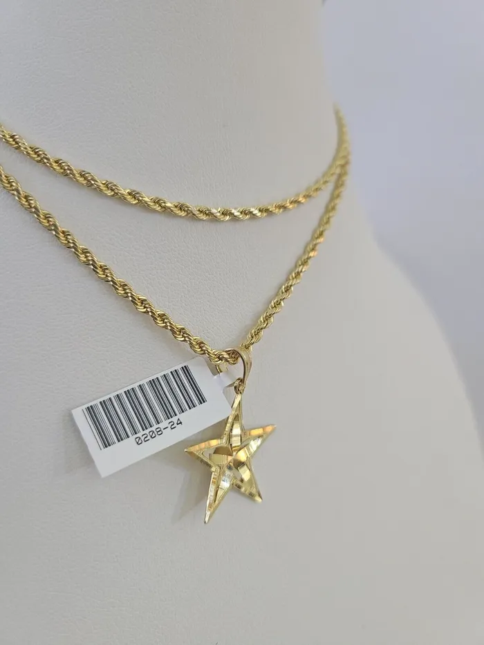 Necklaces Gold and Diamond 10k 25mm Rope Chain Star Pendant 1830 Yellow Gold Set Charm Necklace