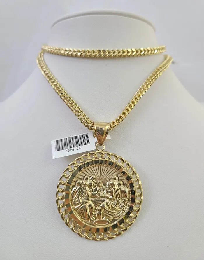 Necklaces Gold and Diamond 10K Franco Chain Last Supper Charm Necklace 2028 4mm Gold SET Yellow Necklaces Gold and Diamond 10K Franco Chain Last Supper Charm Necklace 2028 4mm Gold SET Yellow