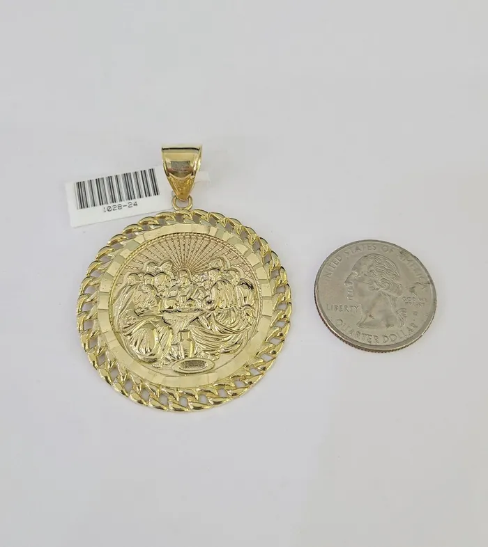 Necklaces Gold and Diamond 10K Franco Chain Last Supper Charm Necklace 2028 4mm Gold SET Yellow