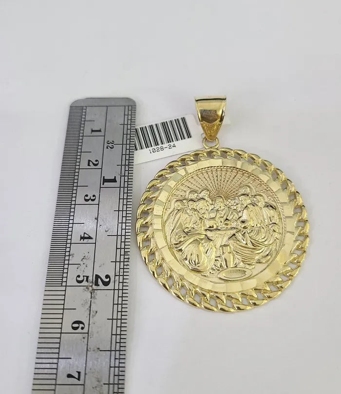 Necklaces Gold and Diamond 10K Franco Chain Last Supper Charm Necklace 2028 4mm Gold SET Yellow