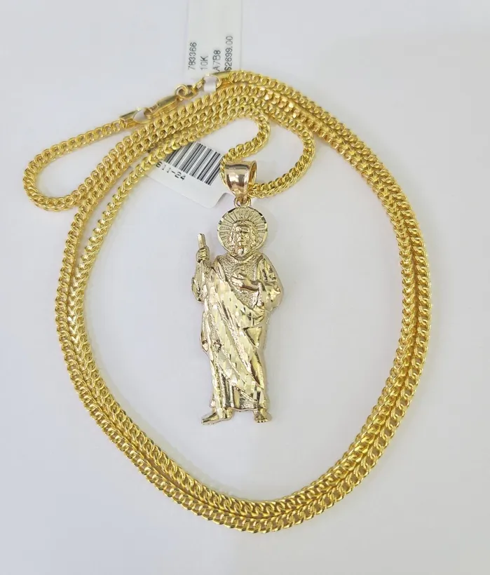 Necklaces Gold and Diamond 10K Franco Chain Saint Jude Pendant Charm Necklace 2026 25mm Yellow Gold Necklaces Gold and Diamond 10K Franco Chain Saint Jude Pendant Charm Necklace 2026 25mm Yellow Gold