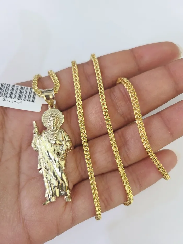 Necklaces Gold and Diamond 10K Franco Chain Saint Jude Pendant Charm Necklace 2026 25mm Yellow Gold