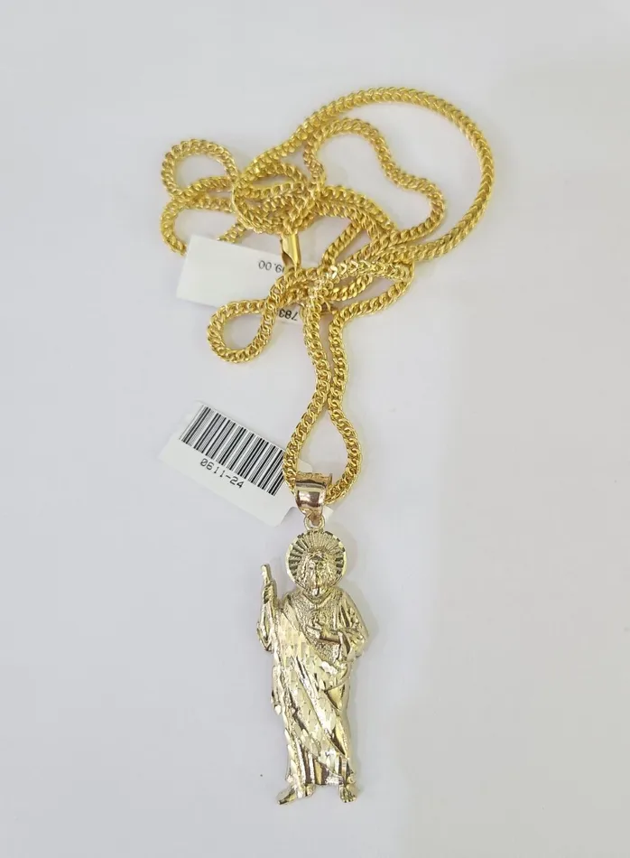 Necklaces Gold and Diamond 10K Franco Chain Saint Jude Pendant Charm Necklace 2026 25mm Yellow Gold