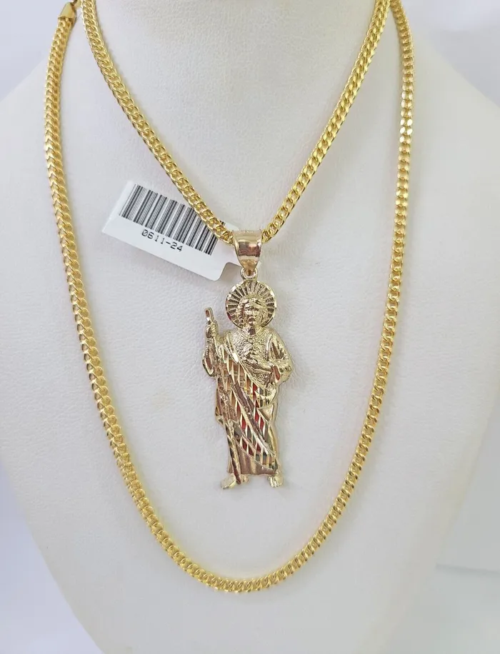 Necklaces Gold and Diamond 10K Franco Chain Saint Jude Pendant Charm Necklace 2026 25mm Yellow Gold