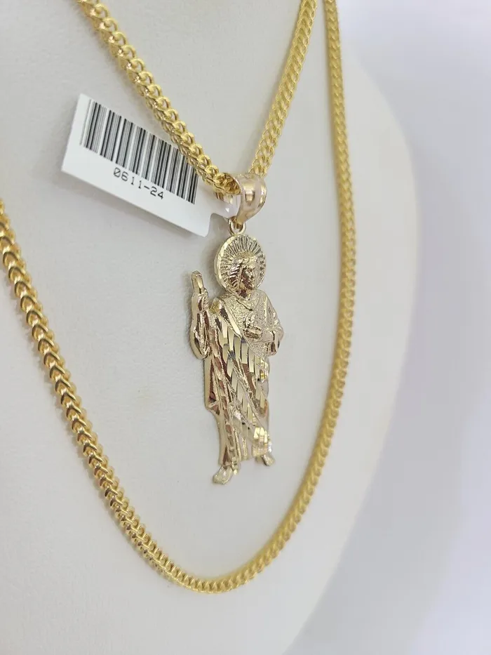 Necklaces Gold and Diamond 10K Franco Chain Saint Jude Pendant Charm Necklace 2026 25mm Yellow Gold