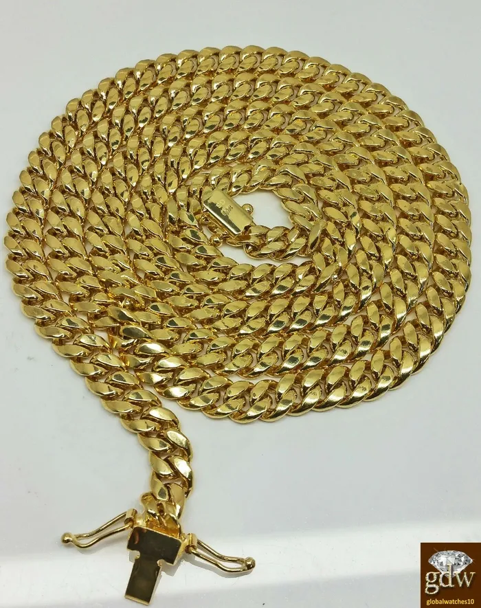 Necklaces Gold and Diamond 14k Gold Chain For Mens 71mm Miami Cuban Chain 26 inch Box Lock Strong Link Necklaces Gold and Diamond 14k Gold Chain For Mens 71mm Miami Cuban Chain 26 inch Box Lock Strong Link