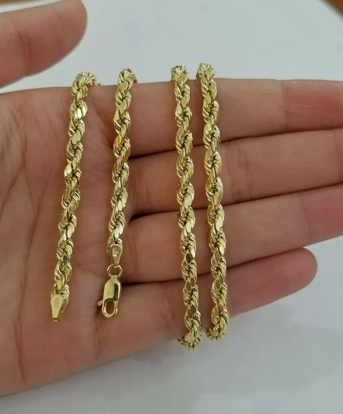 Necklaces Gold and Diamond REAL 10k Rope Chain 4mm 22 Necklace Yellow Gold Diamond Cut Men Women Necklaces Gold and Diamond REAL 10k Rope Chain 4mm 22 Necklace Yellow Gold Diamond Cut Men Women
