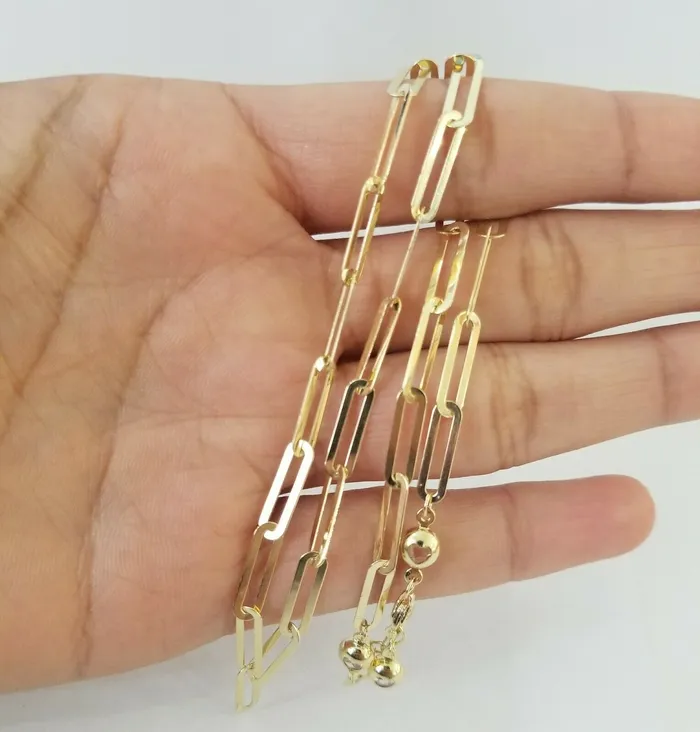 Necklaces Gold and Diamond Real 10k Women Paperclip Chain 4mm 22 lobster Clasp10kt yellow Gold necklace