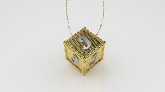 Necklaces JCM DESIGN JEWELRY 14K Customizable Initial Gold Pendant Filigree Only Pendant Cube Style