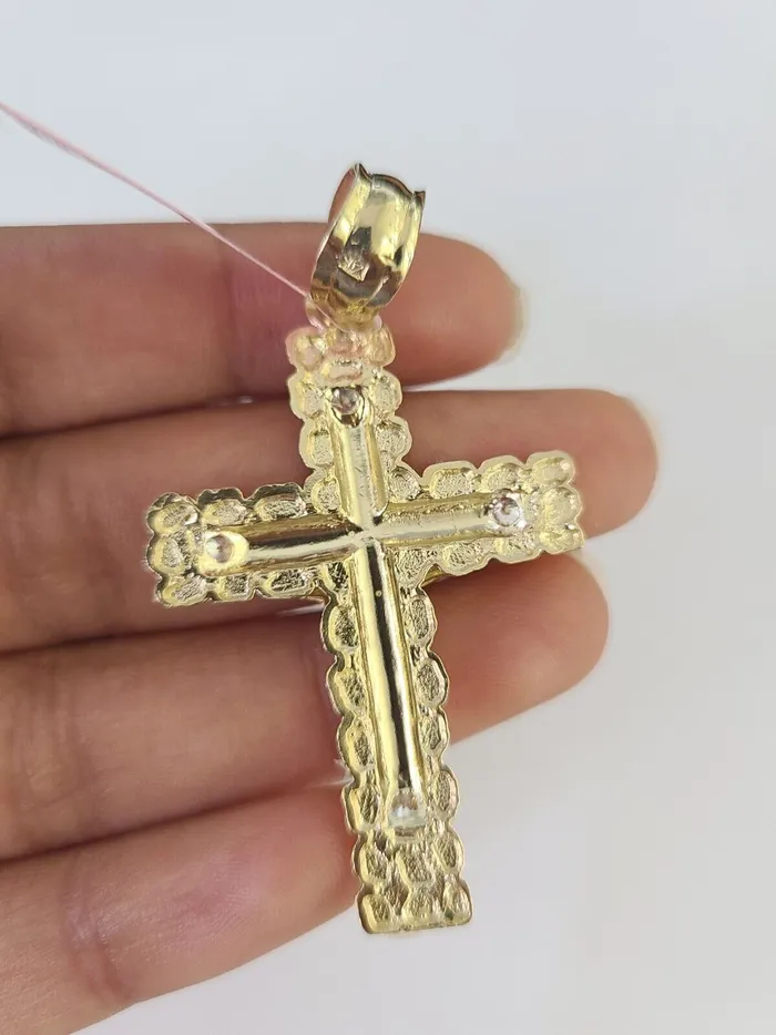 Necklaces Real 14k Solid Chain Cross Charm Set Miami Cuban Link 3mm Necklace Pendant Gold Gold and Diamond