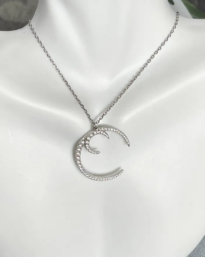 Necklaces SophiaRene Boutique Sterling Silver Two Crescent Necklace