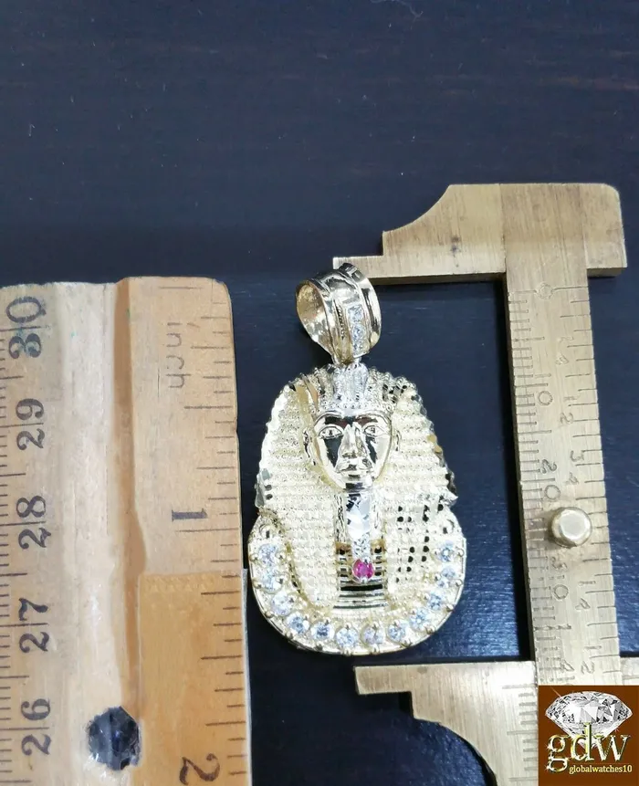 Real 10K 24 Inches Rope Chain 15 Inches long Pharaoh Head Pendant Gold and Diamond Necklaces