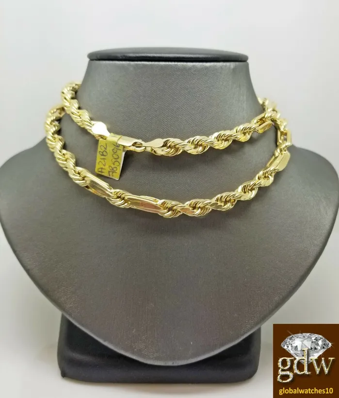 Real 10k Yellow Gold Milano Chain Men 26 Inches 7mm Gold and Diamond Necklaces Real 10k Yellow Gold Milano Chain Men 26 Inches 7mm Gold and Diamond Necklaces