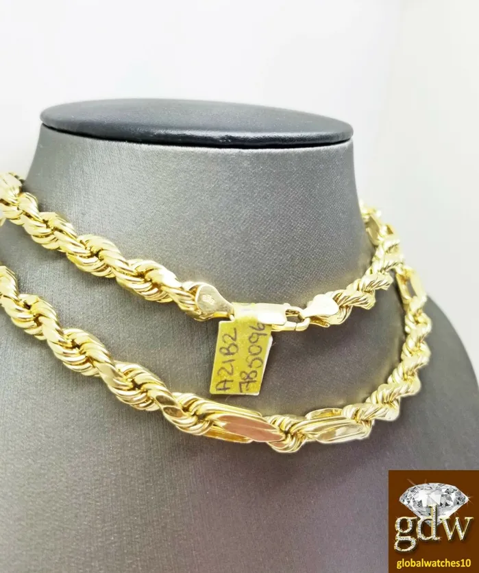 Real 10k Yellow Gold Milano Chain Men 26 Inches 7mm Gold and Diamond Necklaces