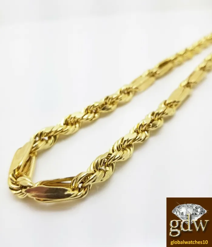 Real 10k Yellow Gold Milano Chain Men 26 Inches 7mm Gold and Diamond Necklaces