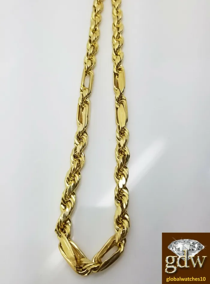 Real 10k Yellow Gold Milano Chain Men 26 Inches 7mm Gold and Diamond Necklaces