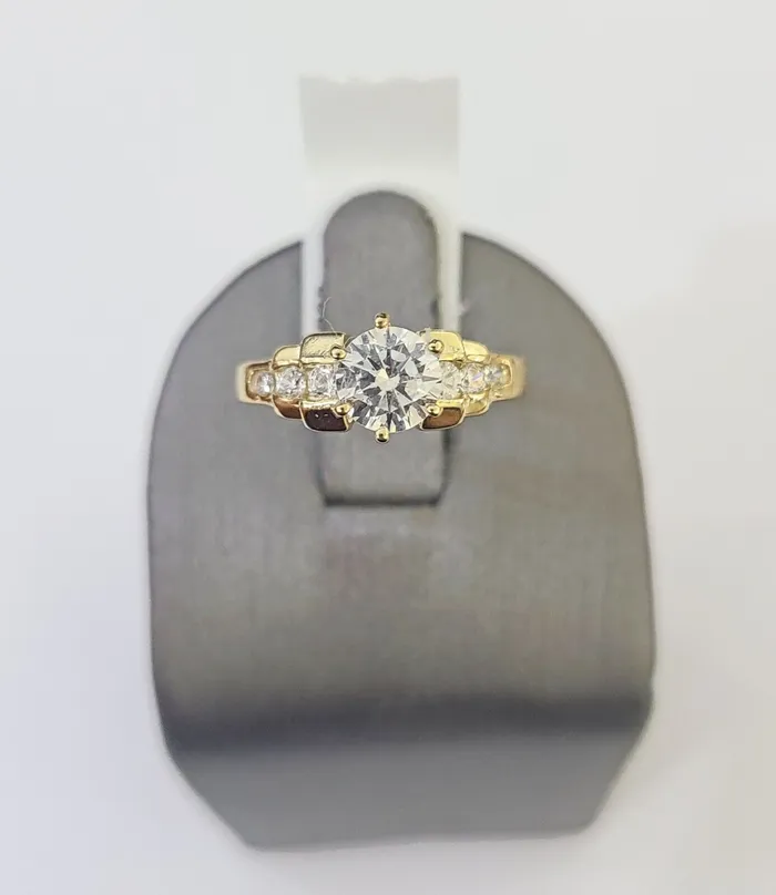 Real 10k Yellow Gold Round Stone Ring Wedding Engagement Size 7 WomensRing Gold and Diamond Rings