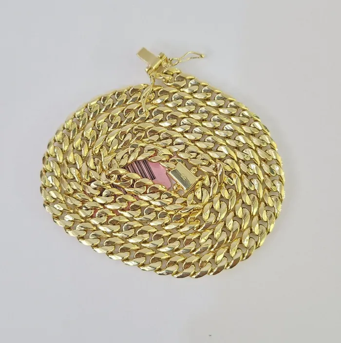 Real 14K Yellow Gold Chain Miami Cuban Link Necklace 20 inch Choker 6mm Hollow Gold and Diamond Necklaces Real 14K Yellow Gold Chain Miami Cuban Link Necklace 20 inch Choker 6mm Hollow Gold and Diamond Necklaces