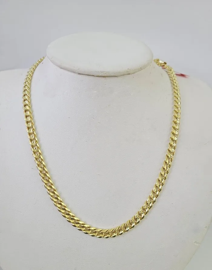 Real 14K Yellow Gold Chain Miami Cuban Link Necklace 20 inch Choker 6mm Hollow Gold and Diamond Necklaces