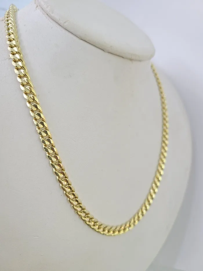 Real 14K Yellow Gold Chain Miami Cuban Link Necklace 20 inch Choker 6mm Hollow Gold and Diamond Necklaces
