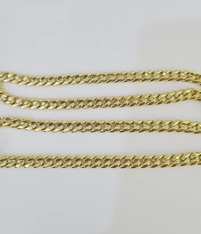 Real 14K Yellow Gold Chain Miami Cuban Link Necklace 20 inch Choker 6mm Hollow Gold and Diamond Necklaces