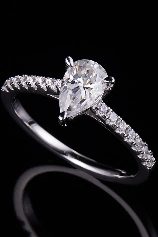 Rings 1 Carat Moissanite 925 Sterling Silver Side Stone Ring Trendsi