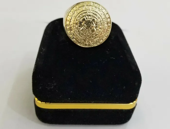 Rings 10k Men Yellow Gold Aztec calendar Ring Round Casual Pinky Globalwatches10
