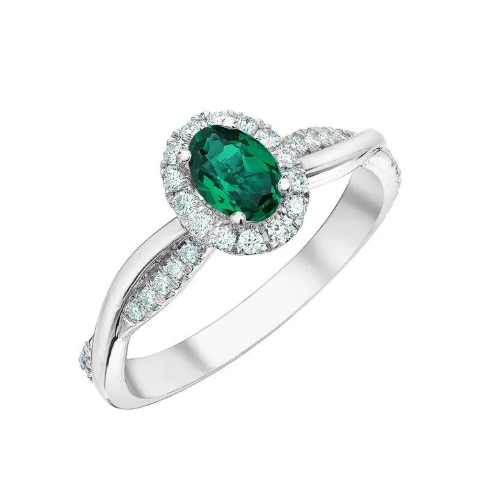 Rings Independent Jewellers 14kt White Gold Oval LabGrown Emerald And Diamond Ring Rings Independent Jewellers 14kt White Gold Oval LabGrown Emerald And Diamond Ring