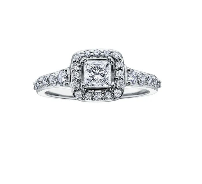 Rings Maple Leaf Diamonds 14kt White Gold 050cttw Princess Cut Canadian Diamond Center Halo Engagement Ring Rings Maple Leaf Diamonds 14kt White Gold 050cttw Princess Cut Canadian Diamond Center Halo Engagement Ring