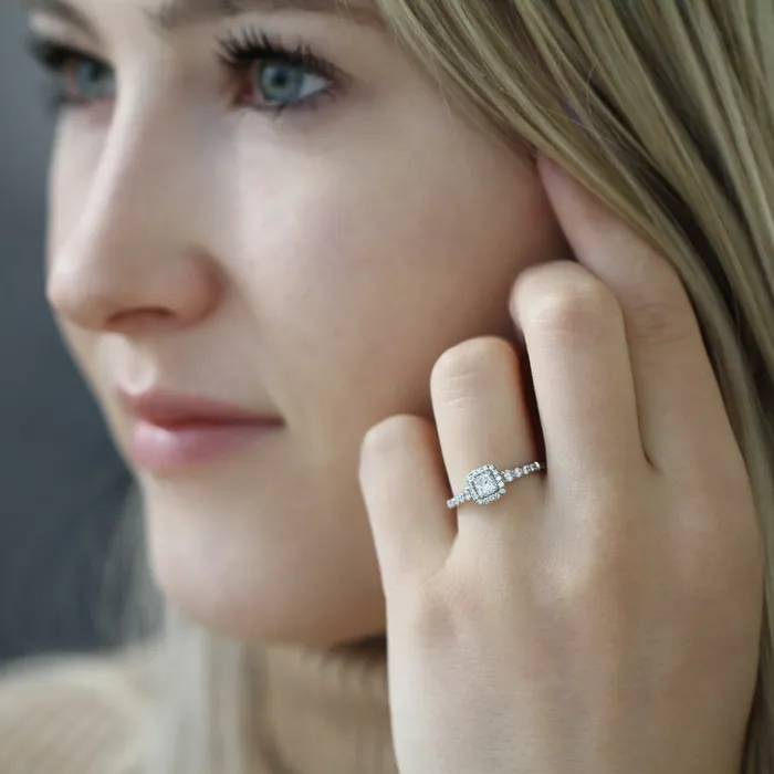 Rings Maple Leaf Diamonds 14kt White Gold 050cttw Princess Cut Canadian Diamond Center Halo Engagement Ring
