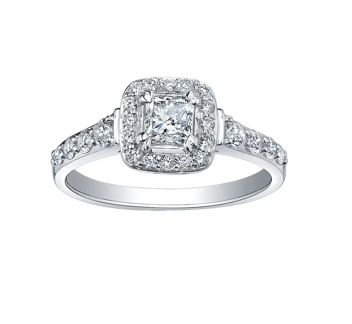 Rings Maple Leaf Diamonds 14kt White Gold 050cttw Princess Cut Canadian Diamond Center Halo Engagement Ring