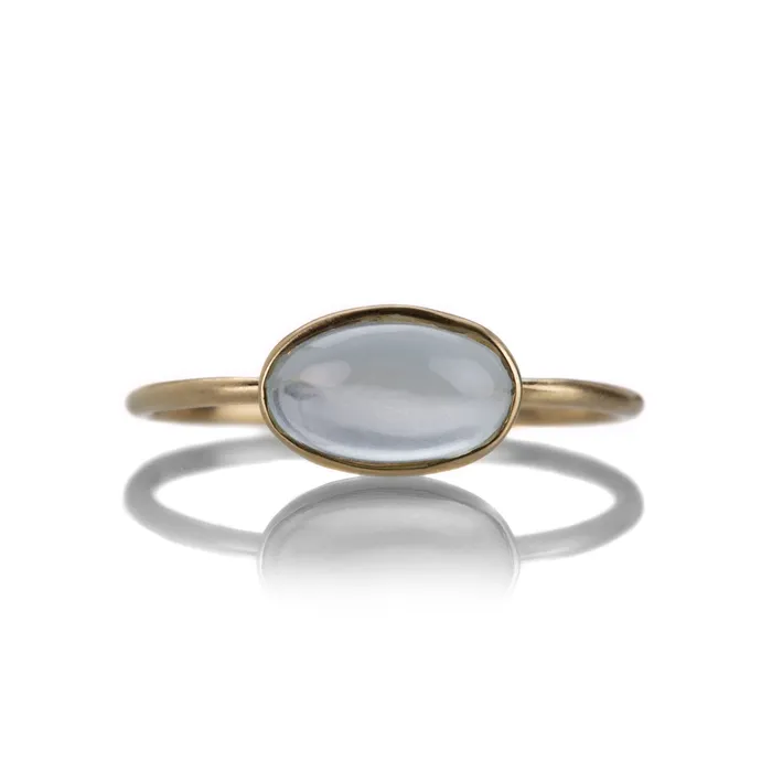 Rings Margaret Solow Small Oval Aquamarine Cabochon Ring