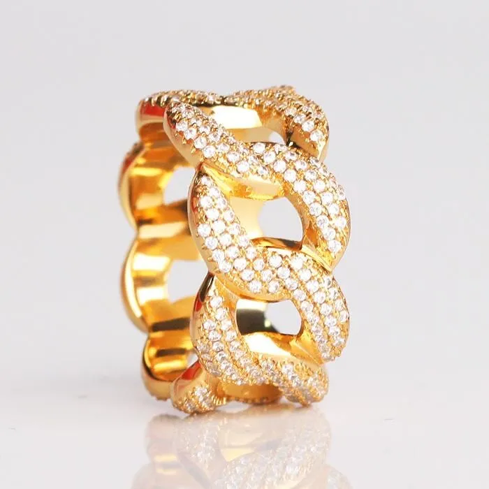 Rings The Lord Iced Out Cuban Link Ring 18K Gold Plated Bling Proud